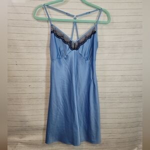 SECRET TREASURES LIGHT BLUE & BLACK LACE RACER BACK CHEMISE, SZ SMALL